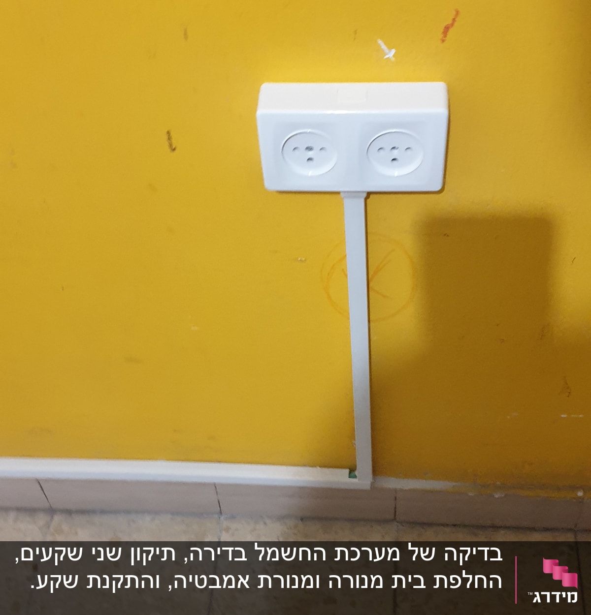 שקע חשמל כפול על קיר צהוב